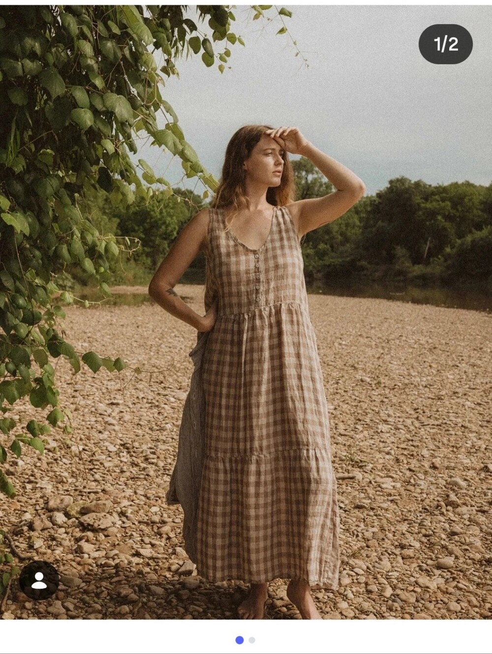 esby Beige Plaid Tiered Maxi Dress